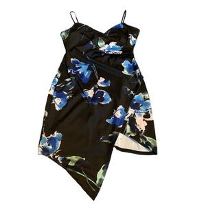 Black/Floral Asymmetrical Mini Dress